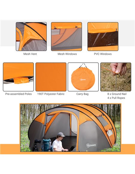 Outsunny 4-5 Person Pop-up Camping Tent Waterproof Family Tent w/ 2 Mesh Windows & PVC Windows Portable Carry Bag for Outdoor Tr - pic 64889 | FastDaddyshop