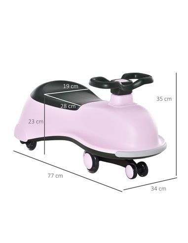 HOMCOM Ride on Wiggle Car w/LED Flashing Wheels, Swing Car, No Batteries, Gears or Pedals - Twist, Wiggle Movement to Steer, for