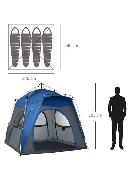 Outsunny 4 Person Automatic Camping Tent, Outdoor Pop Up Tent, Portable Backpacking Dome Shelter, Grey A20-054GY - pic 64903 | FastDaddyshop