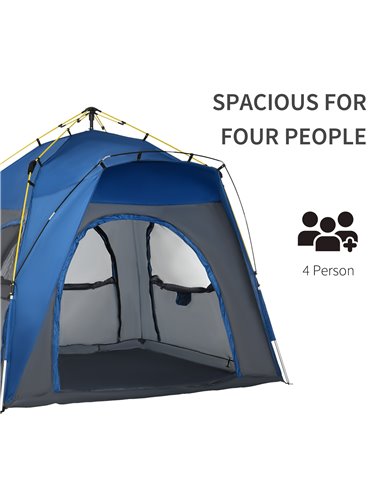 Outsunny 4 Person Automatic Camping Tent, Outdoor Pop Up Tent, Portable Backpacking Dome Shelter, Grey A20-054GY