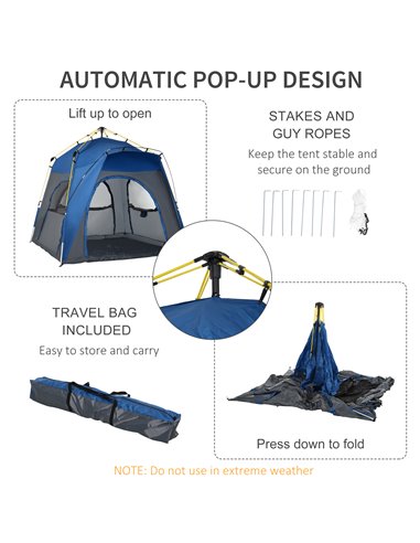 Outsunny 4 Person Automatic Camping Tent, Outdoor Pop Up Tent, Portable Backpacking Dome Shelter, Grey A20-054GY