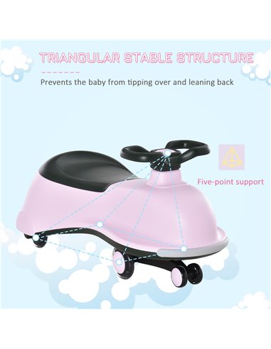 HOMCOM Ride on Wiggle Car w/LED Flashing Wheels, Swing Car, No Batteries, Gears or Pedals - Twist, Wiggle Movement to Steer, for