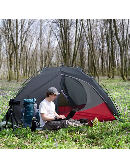 Outsunny Camping Tent, Compact 2 Man Dome Tent, Waterproof Lightweight Outdoor Tent with Double Layer Doors, Dark Grey A20-265CG - pic 64911 | FastDaddyshop