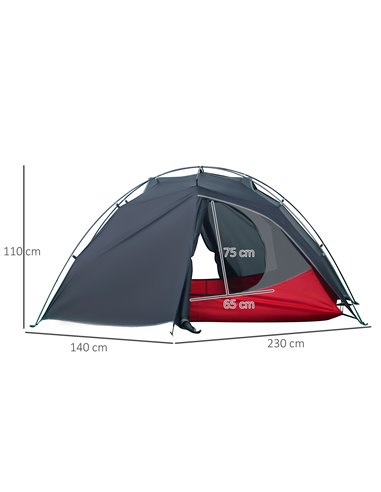 Outsunny Camping Tent, Compact 2 Man Dome Tent, Waterproof Lightweight Outdoor Tent with Double Layer Doors, Dark Grey A20-265CG