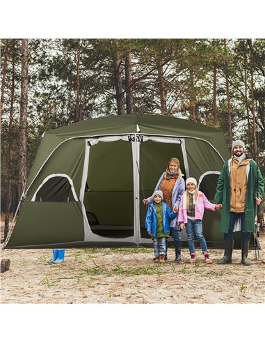 Outsunny Camping Tent, Family Tent 4-8 Person 2 Room, with Large Mesh Windows, Easy Set Up for Backpacking Hiking Outdoor, Green