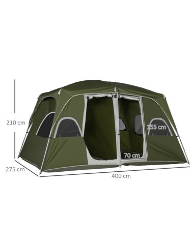 Outsunny Camping Tent, Family Tent 4-8 Person 2 Room, with Large Mesh Windows, Easy Set Up for Backpacking Hiking Outdoor, Green