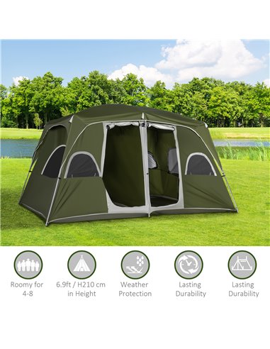 Outsunny Camping Tent, Family Tent 4-8 Person 2 Room, with Large Mesh Windows, Easy Set Up for Backpacking Hiking Outdoor, Green
