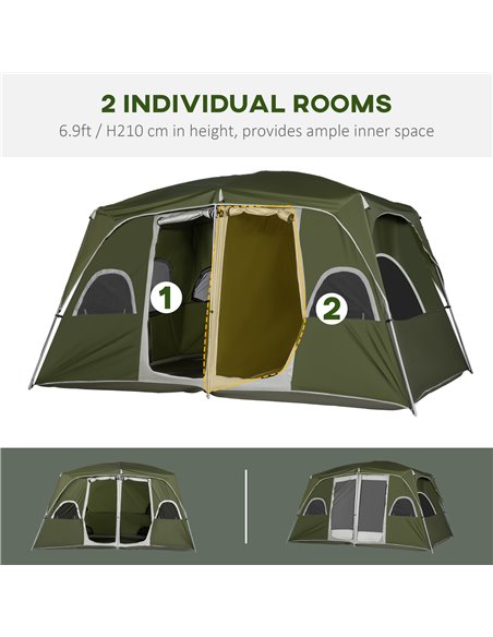 Outsunny Camping Tent, Family Tent 4-8 Person 2 Room, with Large Mesh Windows, Easy Set Up for Backpacking Hiking Outdoor, Green - pic 64925 | FastDaddyshop