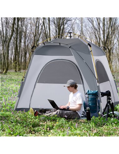 Outsunny 4 Person Automatic Camping Tent, Outdoor Pop Up Tent, Portable Backpacking Dome Shelter, Light Grey A20-054LG