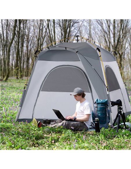 Outsunny 4 Person Automatic Camping Tent, Outdoor Pop Up Tent, Portable Backpacking Dome Shelter, Light Grey A20-054LG - pic 64929 | FastDaddyshop