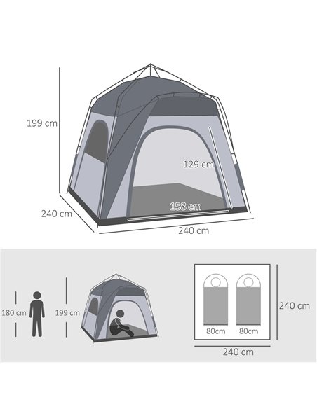 Outsunny 4 Person Automatic Camping Tent, Outdoor Pop Up Tent, Portable Backpacking Dome Shelter, Light Grey A20-054LG - pic 64930 | FastDaddyshop