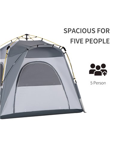 Outsunny 4 Person Automatic Camping Tent, Outdoor Pop Up Tent, Portable Backpacking Dome Shelter, Light Grey A20-054LG