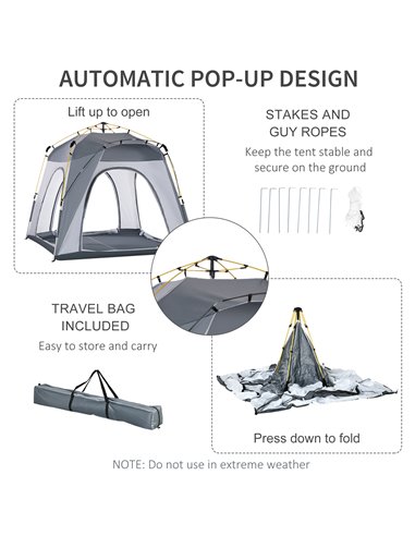 Outsunny 4 Person Automatic Camping Tent, Outdoor Pop Up Tent, Portable Backpacking Dome Shelter, Light Grey A20-054LG