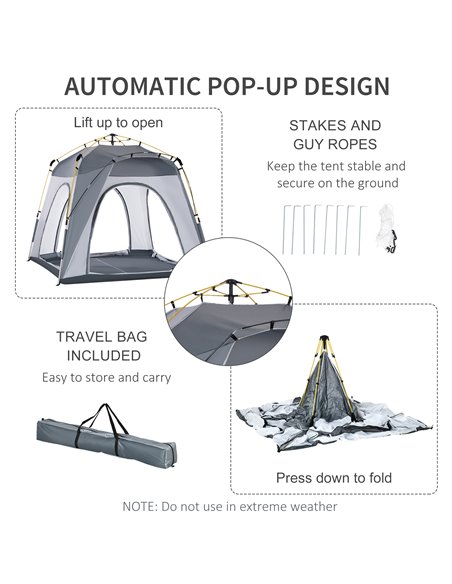 Outsunny 4 Person Automatic Camping Tent, Outdoor Pop Up Tent, Portable Backpacking Dome Shelter, Light Grey A20-054LG - pic 64932 | FastDaddyshop