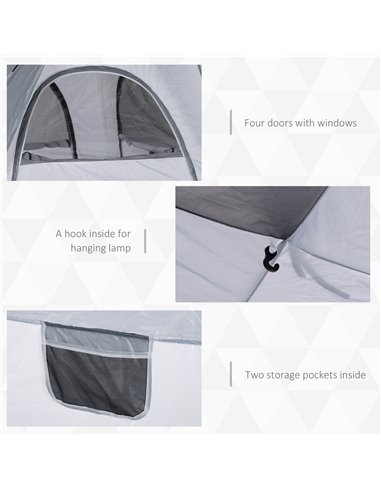 Outsunny 4 Person Automatic Camping Tent, Outdoor Pop Up Tent, Portable Backpacking Dome Shelter, Light Grey A20-054LG