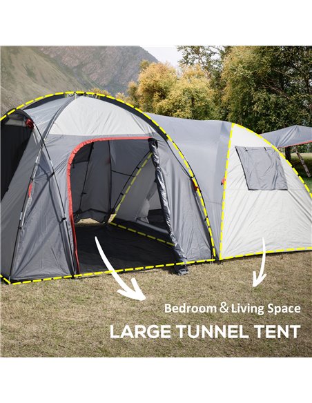Outsunny 4-5 Man Outdoor Tunnel Tent, Two Room Camping Tent with Portable Mat, Sewn-In Floor Breathable Mesh Windows for Fishing - pic 64940 | FastDaddyshop
