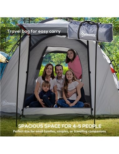 Outsunny 4-5 Man Outdoor Tunnel Tent, Two Room Camping Tent with Portable Mat, Sewn-In Floor Breathable Mesh Windows for Fishing