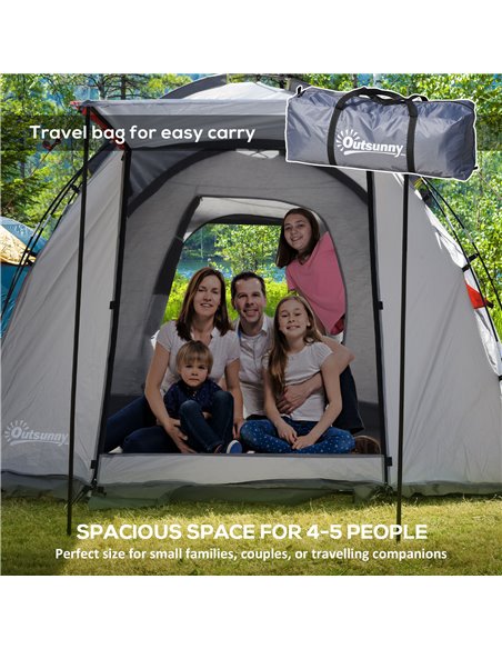 Outsunny 4-5 Man Outdoor Tunnel Tent, Two Room Camping Tent with Portable Mat, Sewn-In Floor Breathable Mesh Windows for Fishing - pic 64941 | FastDaddyshop