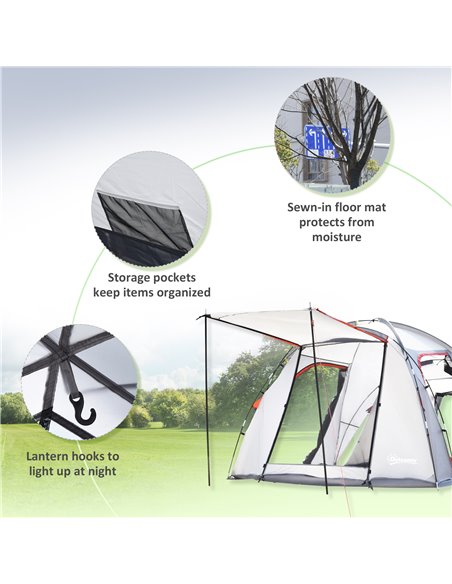 Outsunny 4-5 Man Outdoor Tunnel Tent, Two Room Camping Tent with Portable Mat, Sewn-In Floor Breathable Mesh Windows for Fishing - pic 64943 | FastDaddyshop