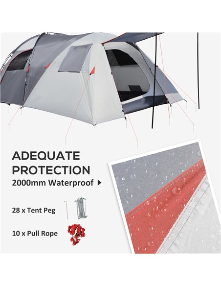 Outsunny 4-5 Man Outdoor Tunnel Tent, Two Room Camping Tent with Portable Mat, Sewn-In Floor Breathable Mesh Windows for Fishing - pic 64944 | FastDaddyshop