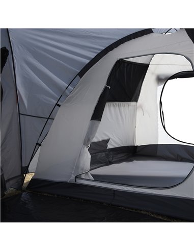 Outsunny 4-5 Man Outdoor Tunnel Tent, Two Room Camping Tent with Portable Mat, Sewn-In Floor Breathable Mesh Windows for Fishing