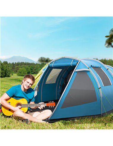 Outsunny 3-4 Man Tunnel Tent, Two Room Camping Tent with Windows and Covers, Portable Carry Bag, for Fishing, Hiking, Sports, Fe