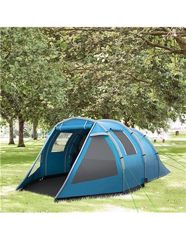 Outsunny 3-4 Man Tunnel Tent, Two Room Camping Tent with Windows and Covers, Portable Carry Bag, for Fishing, Hiking, Sports, Fe
