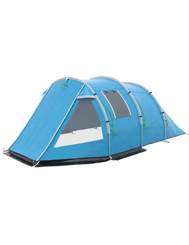 Outsunny 3-4 Man Tunnel Tent, Two Room Camping Tent with Windows and Covers, Portable Carry Bag, for Fishing, Hiking, Sports, Fe