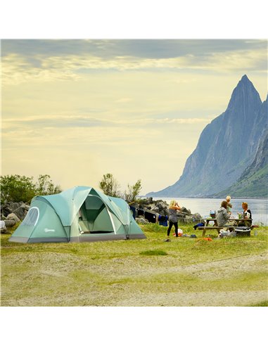 Outsunny 5-6 Man Dome Camping Tent Hiking Shelter UV Protection 3000mm Water Resistant Tunnel Tent - Dark Green A20-132V00DG