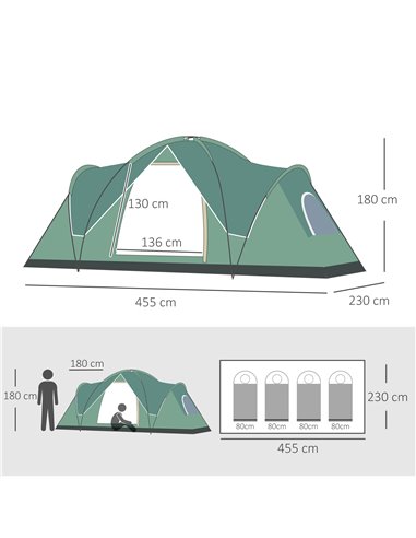 Outsunny 5-6 Man Dome Camping Tent Hiking Shelter UV Protection 3000mm Water Resistant Tunnel Tent - Dark Green A20-132V00DG