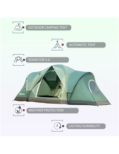 Outsunny 5-6 Man Dome Camping Tent Hiking Shelter UV Protection 3000mm Water Resistant Tunnel Tent - Dark Green A20-132V00DG
