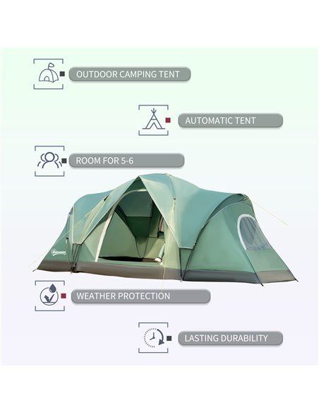 Outsunny 5-6 Man Dome Camping Tent Hiking Shelter UV Protection 3000mm Water Resistant Tunnel Tent - Dark Green A20-132V00DG - pic 64954 | FastDaddyshop
