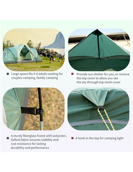 Outsunny 5-6 Man Dome Camping Tent Hiking Shelter UV Protection 3000mm Water Resistant Tunnel Tent - Dark Green A20-132V00DG - pic 64955 | FastDaddyshop