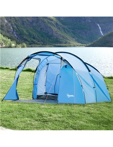 Outsunny 2-3 Man Tunnel Tents w/ Vestibule Camping Tent Porch Air Vents Rainfly Weather-Resistant Shelter Fishing Hiking Festiva