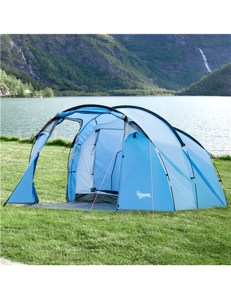 Outsunny 2-3 Man Tunnel Tents w/ Vestibule Camping Tent Porch Air Vents Rainfly Weather-Resistant Shelter Fishing Hiking Festiva - pic 64961 | FastDaddyshop