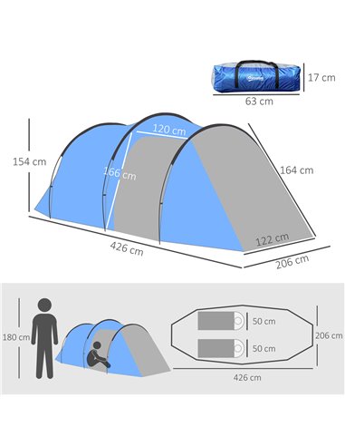 Outsunny 2-3 Man Tunnel Tents w/ Vestibule Camping Tent Porch Air Vents Rainfly Weather-Resistant Shelter Fishing Hiking Festiva