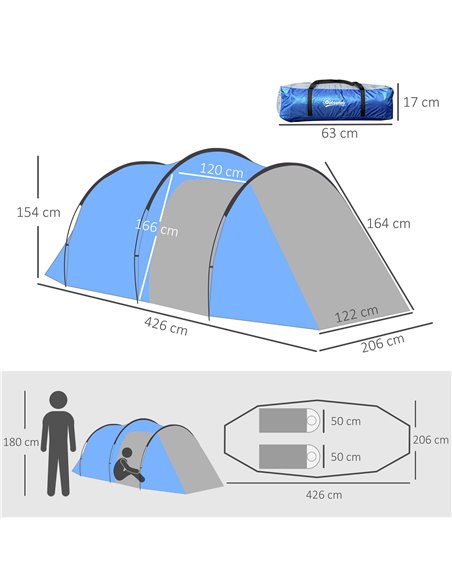 Outsunny 2-3 Man Tunnel Tents w/ Vestibule Camping Tent Porch Air Vents Rainfly Weather-Resistant Shelter Fishing Hiking Festiva - pic 64962 | FastDaddyshop