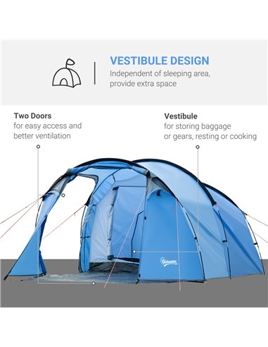 Outsunny 2-3 Man Tunnel Tents w/ Vestibule Camping Tent Porch Air Vents Rainfly Weather-Resistant Shelter Fishing Hiking Festiva