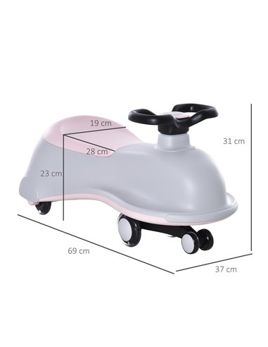 HOMCOM Ride on Wiggle Car Dolphin Shaped w/LED Flashing Wheels, No Batteries, Gears or Pedals-Wiggle Movement to Steer, for 18-7