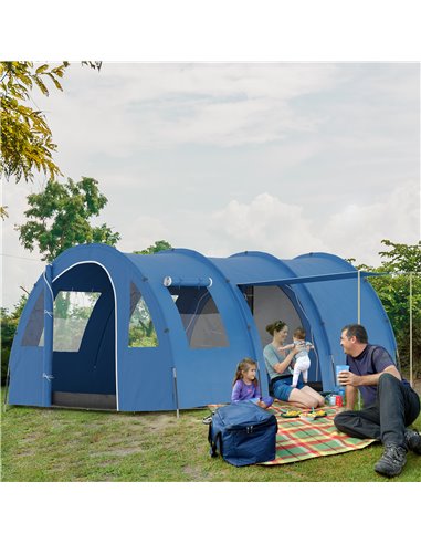 Outsunny 5-6 Man Tunnel Tent, Two Room Camping Tent with Sewn-In Floor, 2 Doors and Carry Bag, 2000mm Water Column for Fishing, 