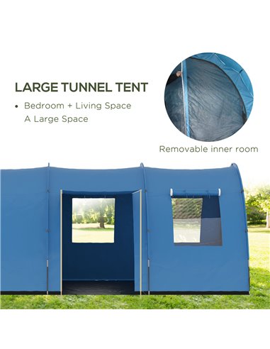 Outsunny 5-6 Man Tunnel Tent, Two Room Camping Tent with Sewn-In Floor, 2 Doors and Carry Bag, 2000mm Water Column for Fishing, 