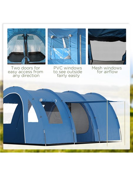 Outsunny 5-6 Man Tunnel Tent, Two Room Camping Tent with Sewn-In Floor, 2 Doors and Carry Bag, 2000mm Water Column for Fishing,  - pic 64973 | FastDaddyshop