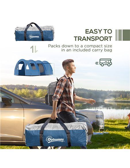 Outsunny 5-6 Man Tunnel Tent, Two Room Camping Tent with Sewn-In Floor, 2 Doors and Carry Bag, 2000mm Water Column for Fishing,  - pic 64976 | FastDaddyshop