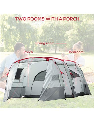 Outsunny 6-8 Person Tunnel Tent, Camping Tent with Bedroom, Living Room, Sewn-in Floor, 3 Doors and Carry Bag, 2000mm Water Colu