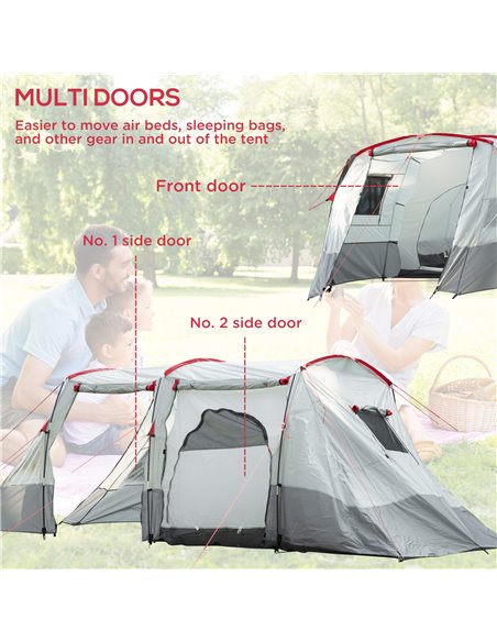 Outsunny 6-8 Person Tunnel Tent, Camping Tent with Bedroom, Living Room, Sewn-in Floor, 3 Doors and Carry Bag, 2000mm Water Colu - pic 64982 | FastDaddyshop