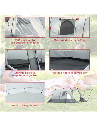Outsunny 6-8 Person Tunnel Tent, Camping Tent with Bedroom, Living Room, Sewn-in Floor, 3 Doors and Carry Bag, 2000mm Water Colu