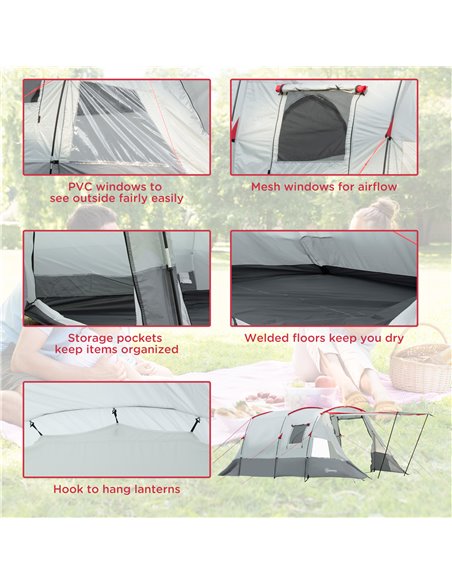 Outsunny 6-8 Person Tunnel Tent, Camping Tent with Bedroom, Living Room, Sewn-in Floor, 3 Doors and Carry Bag, 2000mm Water Colu - pic 64983 | FastDaddyshop