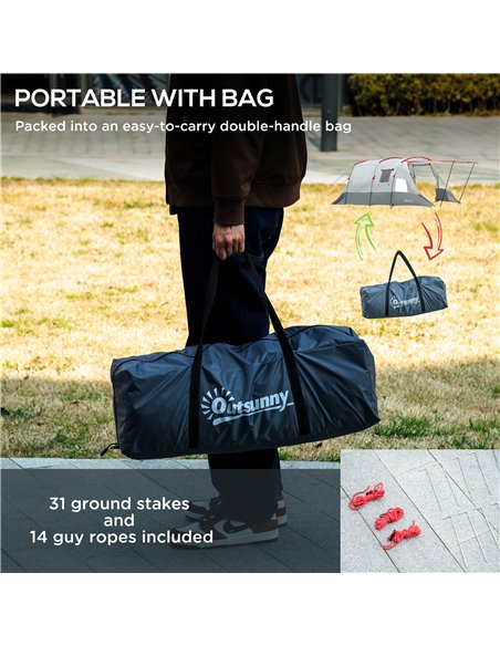 Outsunny 6-8 Person Tunnel Tent, Camping Tent with Bedroom, Living Room, Sewn-in Floor, 3 Doors and Carry Bag, 2000mm Water Colu - pic 64984 | FastDaddyshop