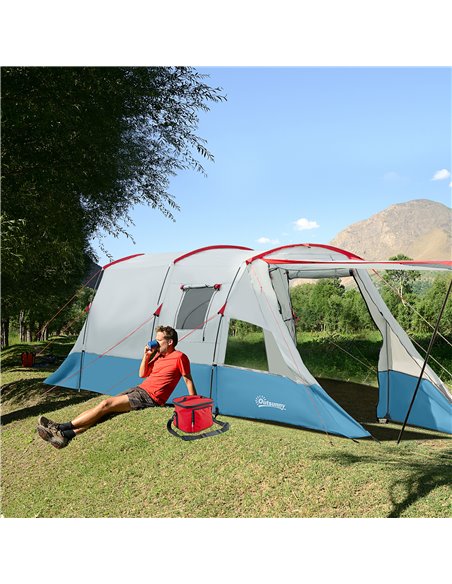 Outsunny 6-8 Person Tunnel Tent, Camping Tent with Bedroom, Living Room, Sewn-in Floor, 3 Doors and Carry Bag, 2000mm Water Colu - pic 64988 | FastDaddyshop