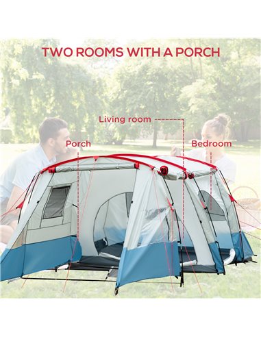 Outsunny 6-8 Person Tunnel Tent, Camping Tent with Bedroom, Living Room, Sewn-in Floor, 3 Doors and Carry Bag, 2000mm Water Colu